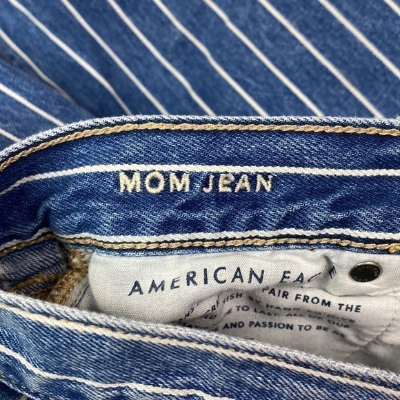 American Eagle Mom Jean Skinny Blue White Pinstripe Size 0 Regular - Picture 12 of 14